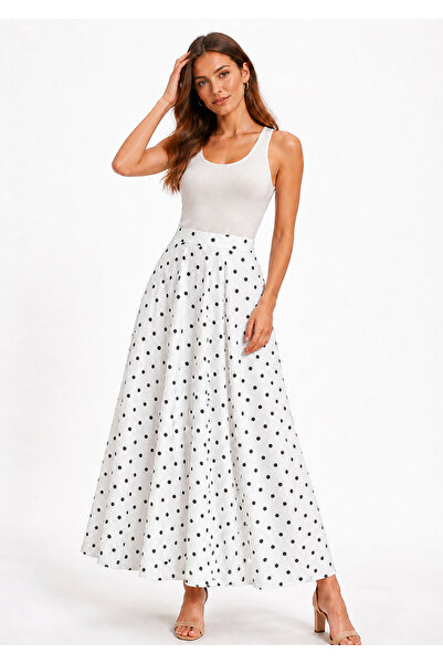 Avakado Polka Dot Patterned Chiffon Skirt
