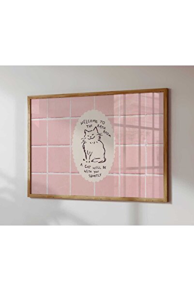 NinaStore Komik Kedi Banyo Baskısı - Pembe Banyo Dekorasyonu - Sıradışı Kedi ...