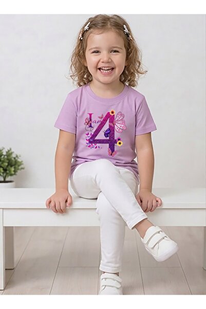 Funkaar Birthday Girl, 4th Year Butterfly Birthday Graphic Print T-Shirt