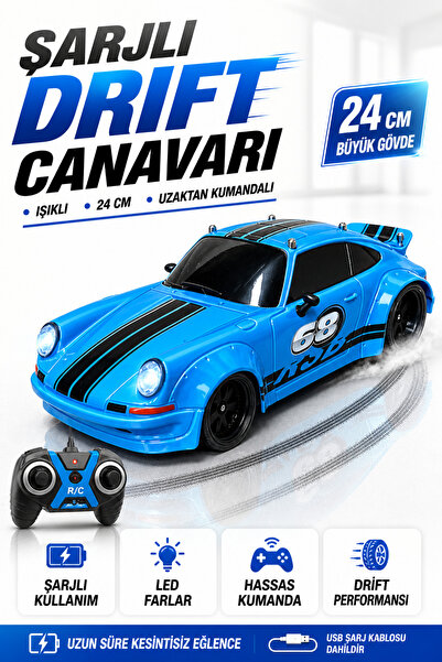 YILDIRIM OYUNCAK Uzaktan Kumandalı Şarjlı Işıklı RC Drift Araba 24cm – LED Fa...