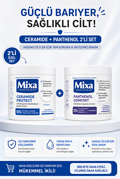 MİXA Ceramide Protect + Panthenol Comfort 2’li Set – Hassas Ciltler İçin Onar...