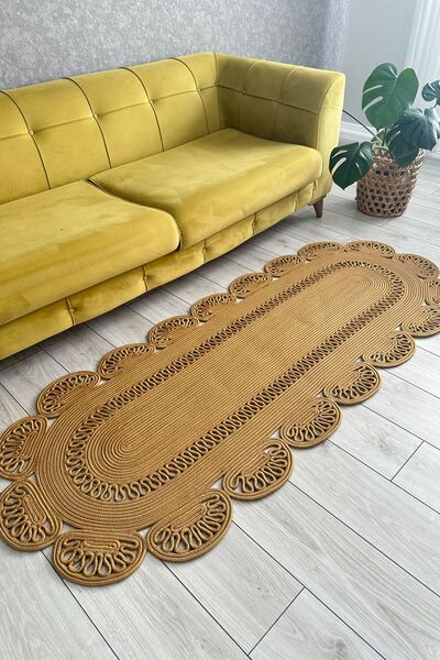 Comfort Craft Oval Jüt Halı - 10 Farklı Ebat Seçeneği - Çiçek Desenli Yıkanab...