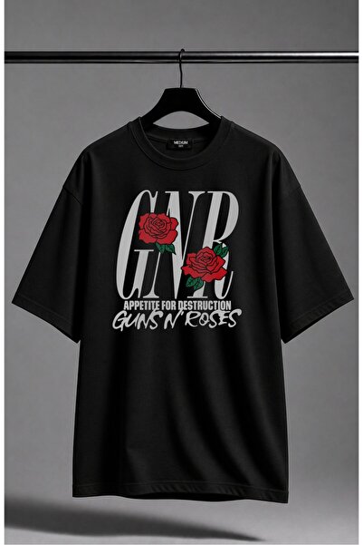 Fuddy Moda Tricou unisex supradimensionat GNR Guns N' Roses cu imprimeu  "App...