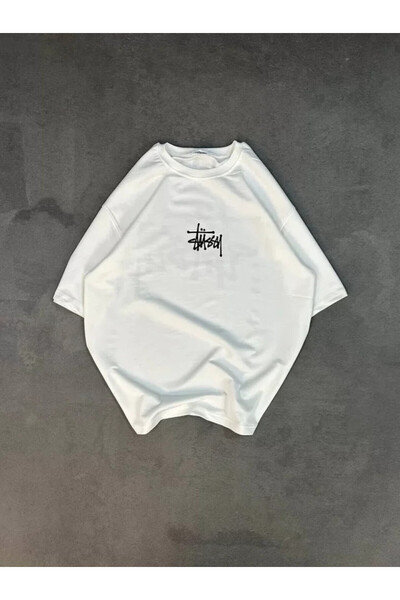 Efnaz style Unisex Crew Neck Printed Oversize T-Shirt - White
