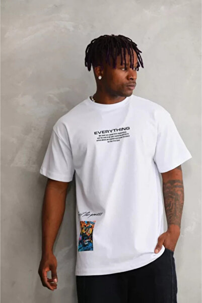 Efnaz style Unisex Crew Neck Printed Oversize T-Shirt - White