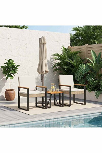 vidaxl Set de Mobilier pentru Exterior 3 pcs Bej si alb crem poliratan