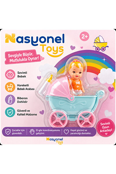 NASYONEL TOYS Mini Bebek Arabalı Oyuncak Bebek Seti Kız Çocukları İçin Eğlenc...