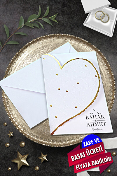 Cem Davetiye Düğün Nişan Nikah Kına Davetiyesi 3138 (100 ADET) Baskı Dahil