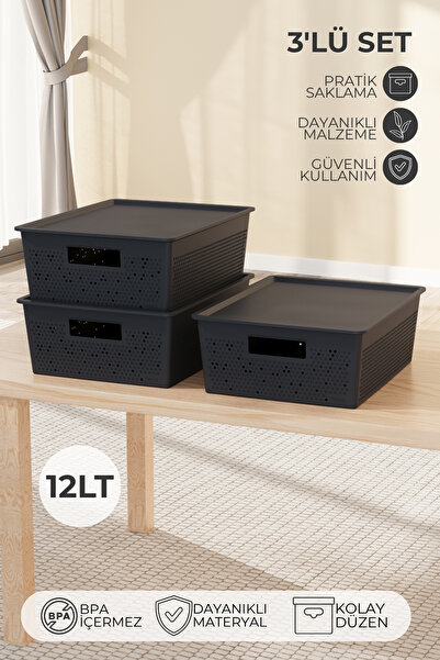 Nandy Home 3'lü Set Hava Delikli Seul Model Çok Amaçlı Saklama Kutusu 12Lt. -...