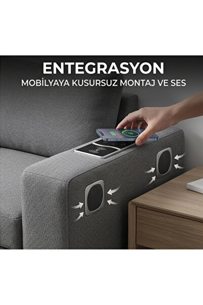 Ekospot Akıllı Mobilya Ses Sistemi ve Kablosuz Şarj İstasyonu - Bluetooth, US...