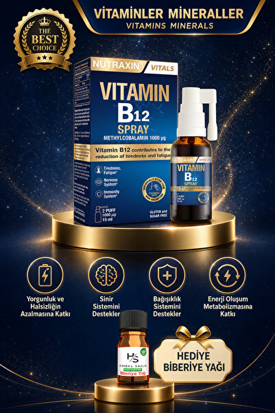 Nutraxin Vitamin B12 Sprey 15 ML + HEDİYE BİBERİYE YAĞI