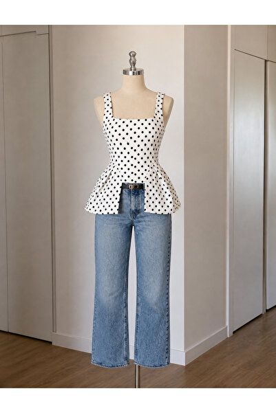 St boutique Puantiyeli Kare Yaka Bluz