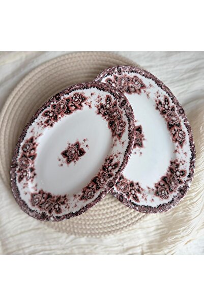 KÜTAHYA HOME Burgundy Romance 2'li 25 cm Desenli Porselen Kayık Salata Takımı...