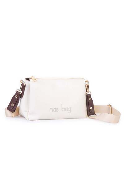 Nas Bag Kadın Sade Günlük Postacı Çantası ( 25x16 cm) Krem Kahve Victoria