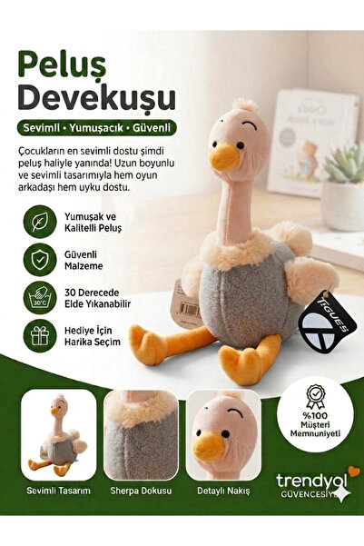 TIGOES Peluş Devekuşu Oyuncak 25 cm Yumuşak Uyku Arkadaşı Hediyelik Sevimli F...