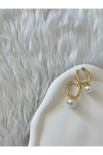 İnci Detaylı Gold Halka Küpe