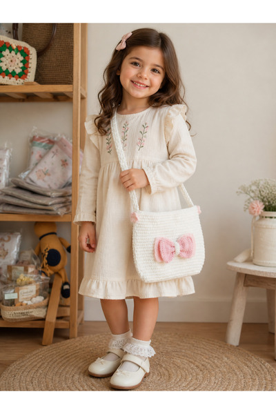 Canbutik El Emegi Örme Çocuk Çantası Beyaz