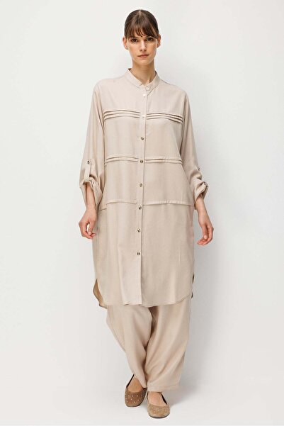 Micca %100 Doğal LyoCELL Sıralı Aller Nervür Detaylı Maxi Tunik ve Pantalon K...