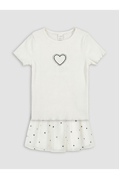LC Waikiki Heart Printed Tulle Girls' Set