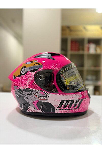 MTS M-201 Child Helmet Full Face Parlak Pembe Desenli Çocuk Kaskı