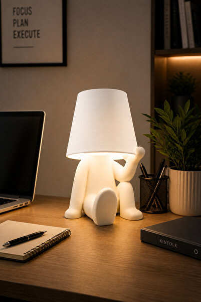 edoy Tasarım Figürlü Oturan Masa Lambası LED Gece Lambası Dekoratif Modern Aydınlatma