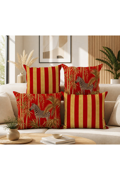 stellahomes Kırmızı Çizgili Zebra Desenli Çift Taraflı Kırlent Kılıfı( 43x43cm )