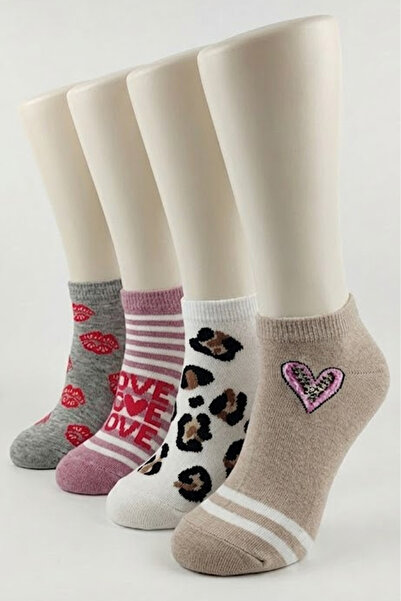BENİSA ÇORAP Women's Seamless Cotton Booties Socks Colorful 4-Pack