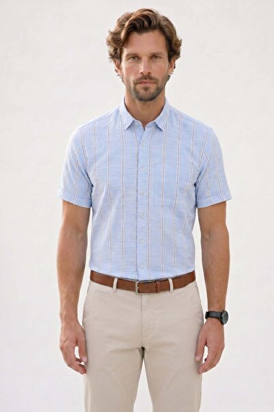 Tudors Erkek Regular Fit Klasik Kesim Oversize %100 Pamuk Keten Doku Tek Cepl...