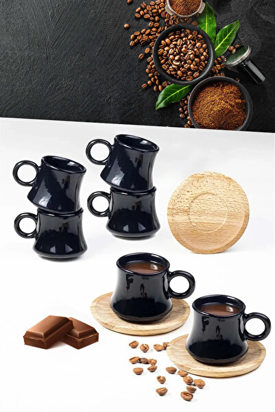 Golden Kitchen 12 parça 6 Kişilik siyah largi Kahve Fincan Takımı