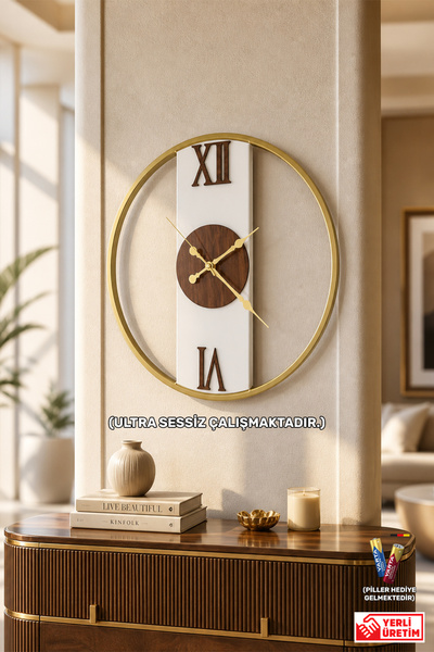 Wallover Design Ahşap Gold Beyaz Ve Ceviz Mobilya Desenli Hediyelik Sessiz Du...