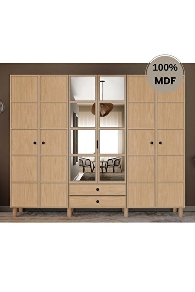 comiet Meşe 6 Kapak Mdf Ayaklı Tasarım Gardırop