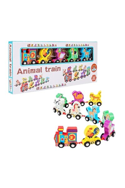Stuniko ® Trenuleț educativ din lemn - 10 vagoane cu animale și numere, Jucăr...