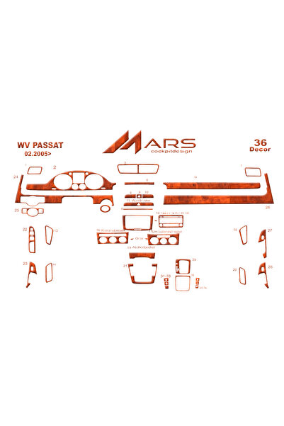 Marscockpitdesign فولكس واجن 2005-2010 وحدة التحكم - غطاء التوربيدو 36 قطعة