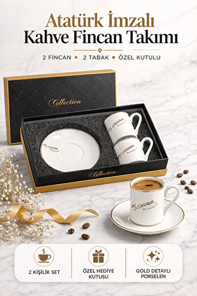 Welora Atatürk İmzalı Porselen 2 Kişilik Kahve Fincanı