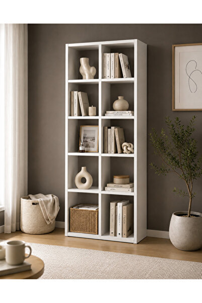 UDECCO MOBİLYA Nordic MDF Çok Amaçlı Kitaplık 10 Raflı Modern Dekoratif Raf Ü...