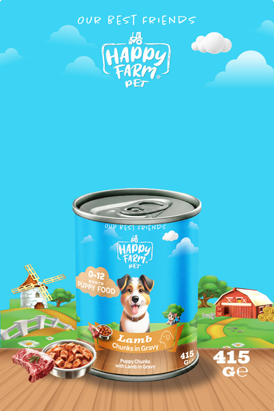 happy farm Yavru Yaş Köpek Maması Kuzu Etli 415 Gr 36 Adet