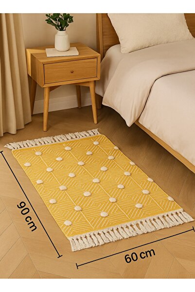 Generic Geometric Patterned Decorative Rug with Fringes in Yellow Color 60X90...