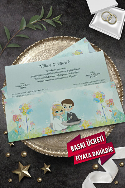 Cem Davetiye Düğün Nişan Nikah Kına Davetiyesi 3351 (100 ADET) Baskı Dahil