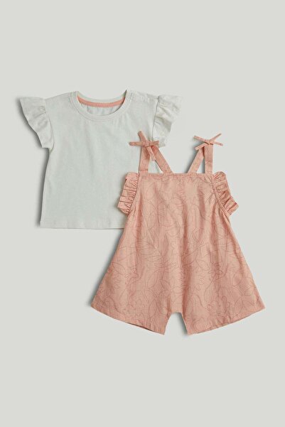MOTHERCARE Peach Dungarees and T-Shirt Outfit
