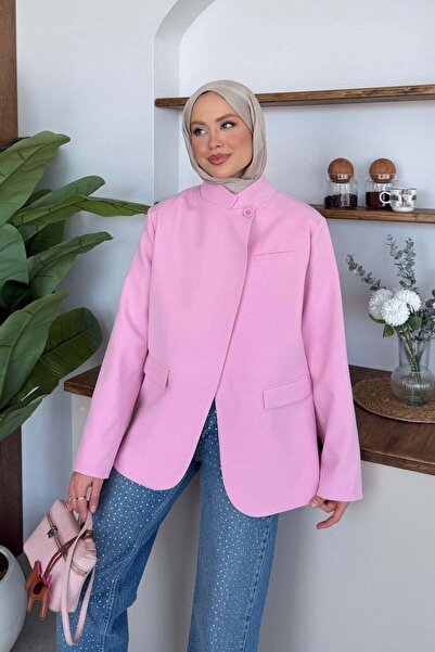Hazamoda Diva Single Button Jacket Pink