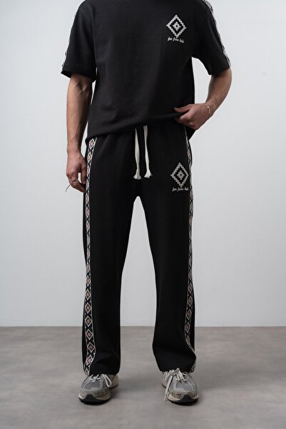 Respire Men's Far from Basic Stripe Detailed Baggy Sweatpants Black