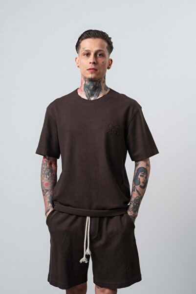 Respire Men's Dirty Stitched Regular Fit T-Shirt Brown