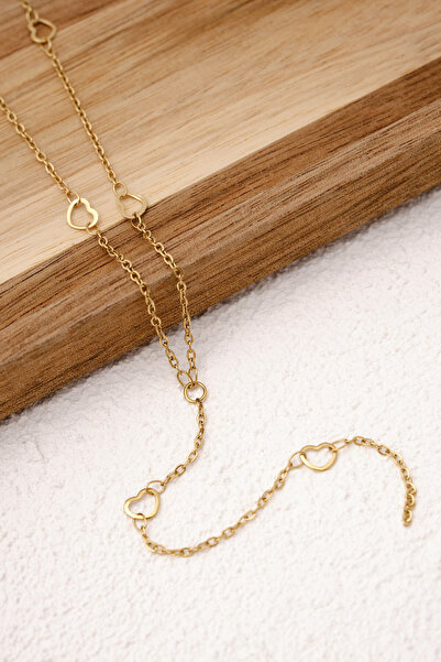 ByFlorya Jewelry Steel Heart Y Necklace Chain Low-Cut Necklace 1mm Elegant Mi...