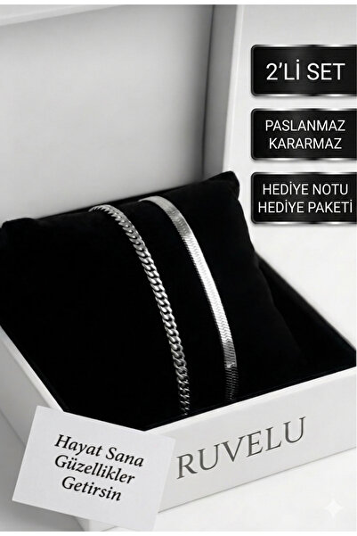 ruvelu 2'Li Bileklik Seti - Hediye Notu ve Hediye Paketi - Paslanmaz Kararmaz...