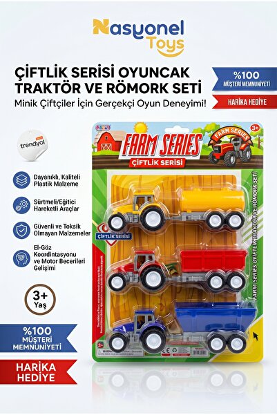 NASYONEL TOYS Çiftlik Serisi Oyuncak Traktör ve Römork Seti Çocuklar İçin Eği...