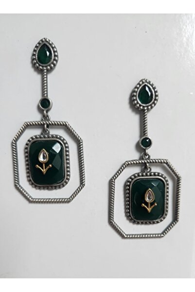 NirVee Vintage-Style Green/Pink Emerald Dangler Earrings