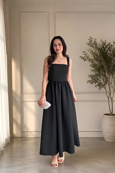 Varyete Women's Bow Back Lace-Up Square Neck Flared Evening Dress