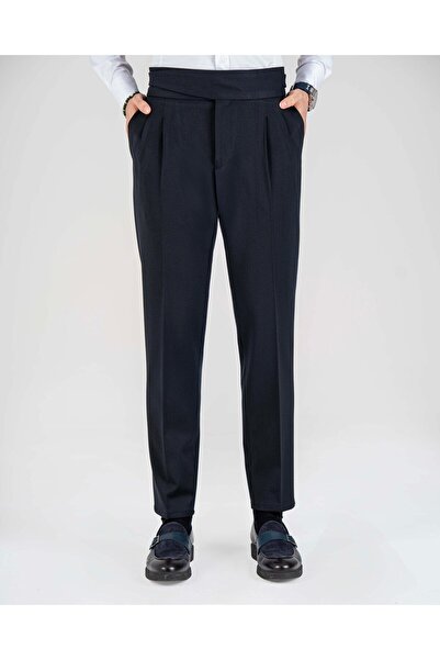 TerziAdemAltun Italian Style Slim Fit Men's Trousers Navy Blue T14629