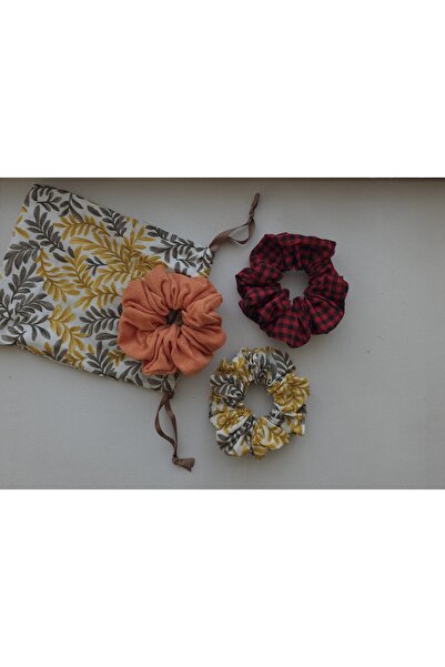 MATINA JUNE 3’lü Scrunchie toka seti. Büzgülü kese ile.