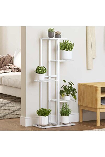 vidaxl Suport pentru flori cu 5 niveluri, alb, 43x22x98 cm, metal